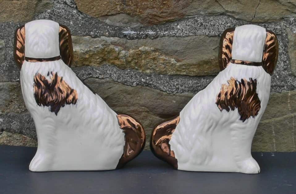 Antique  Oldcourt Ware Copper Lustre Fireside Flatback Spaniels